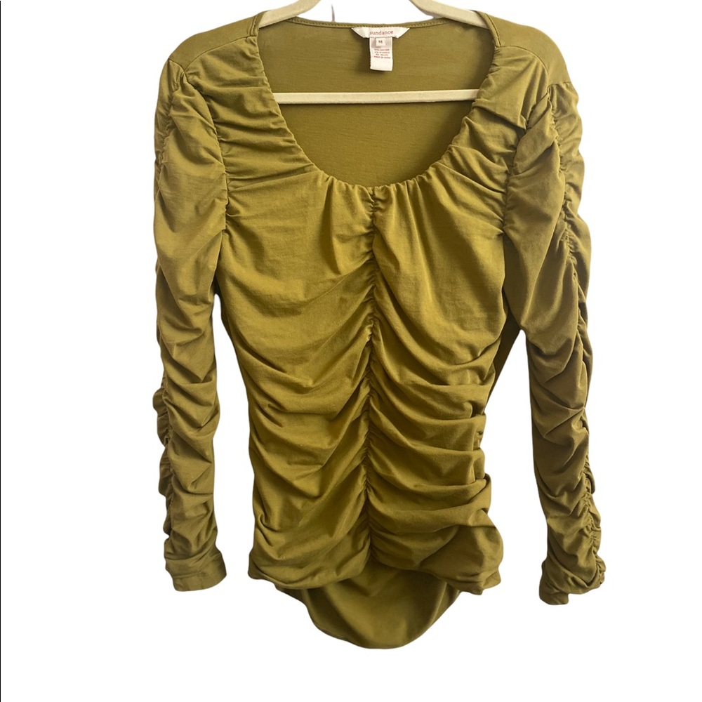 Sundance Rosalind Ruched Long Sleeve Top Green Size Medium
